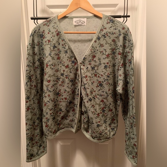Vintage DWSF Floral Green Cardigan, S/M - Picture 1 of 4